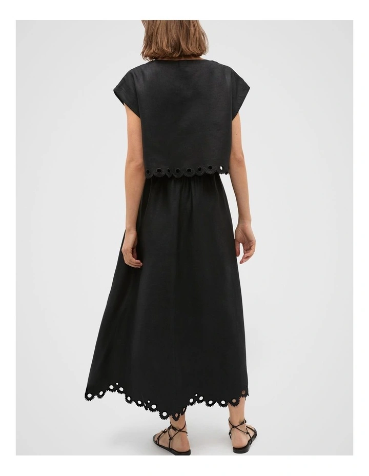 Linen Embroidered Skirt in Black image 7