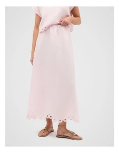 Linen Embroidered Skirt in Primrose