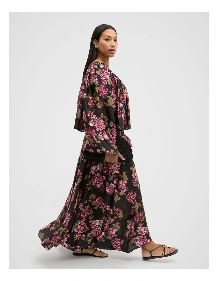 Silk Floral Skirt in Multi image 3