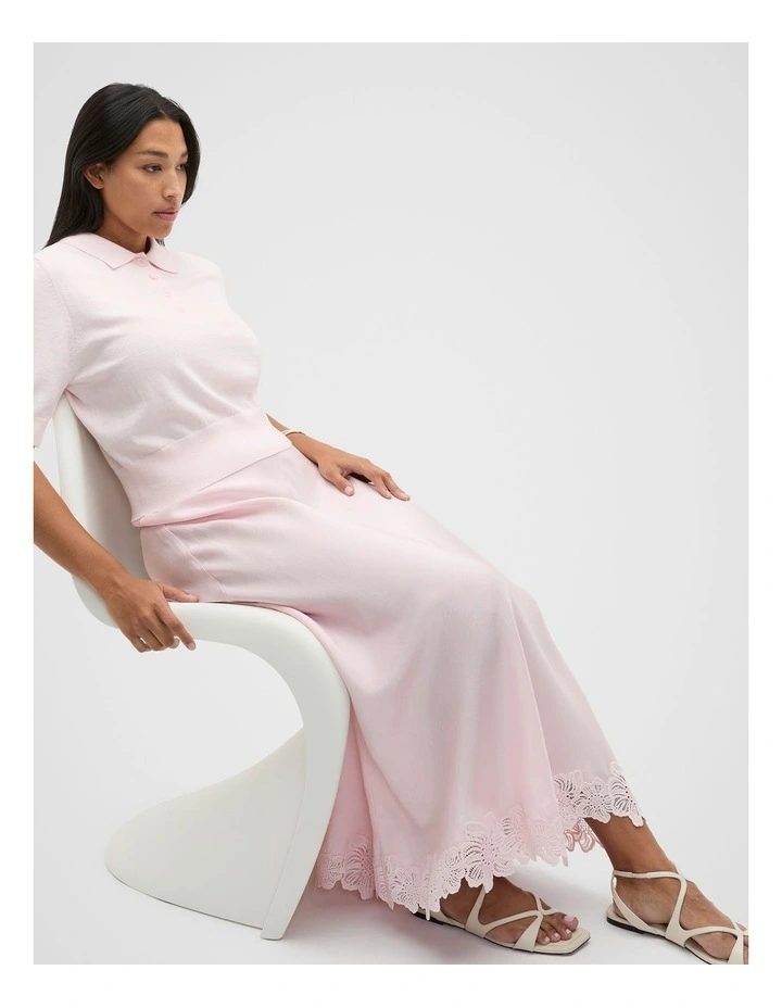 Crinkled Satin Skirt in Pink image 6