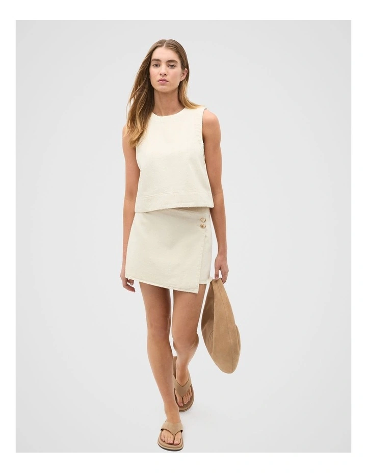 Textured Denim Shell Top in Butter Cream image 3