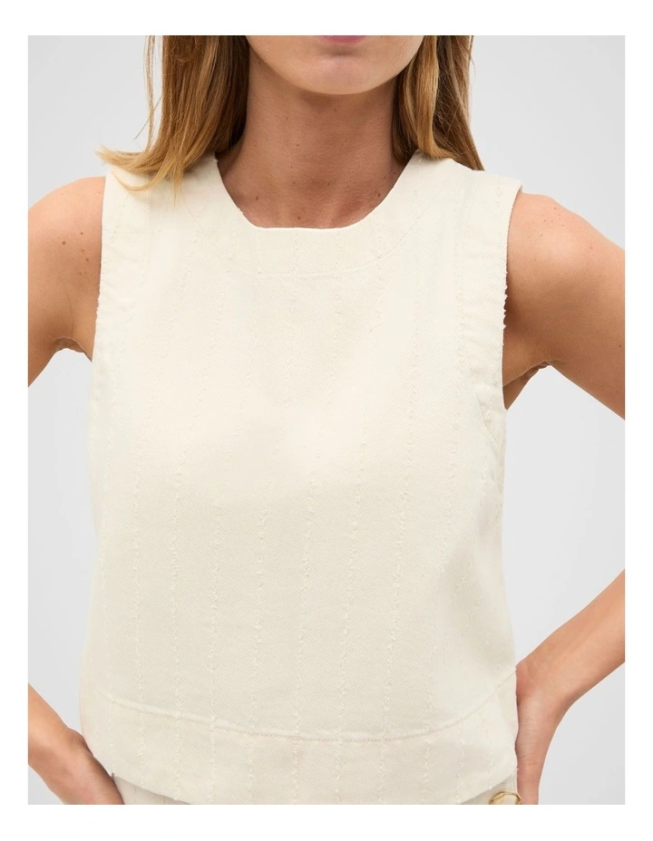 Textured Denim Shell Top in Butter Cream image 4