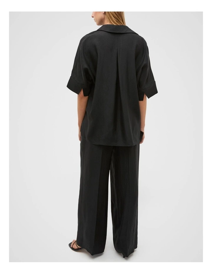 Crinkled Satin Collared Popover in Black image 2