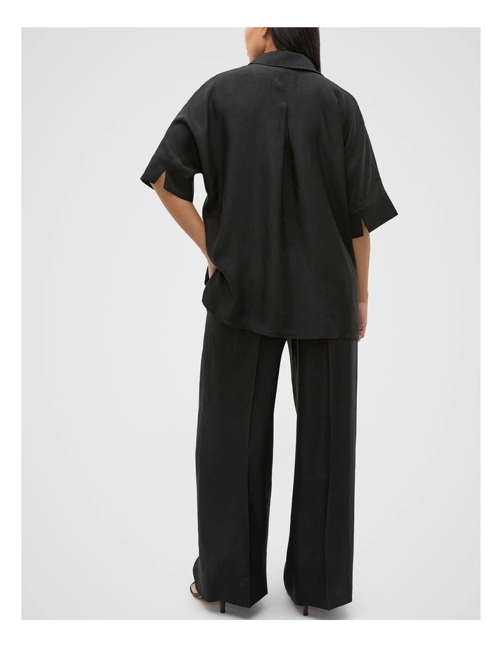 Crinkled Satin Collared Popover in Black image 6