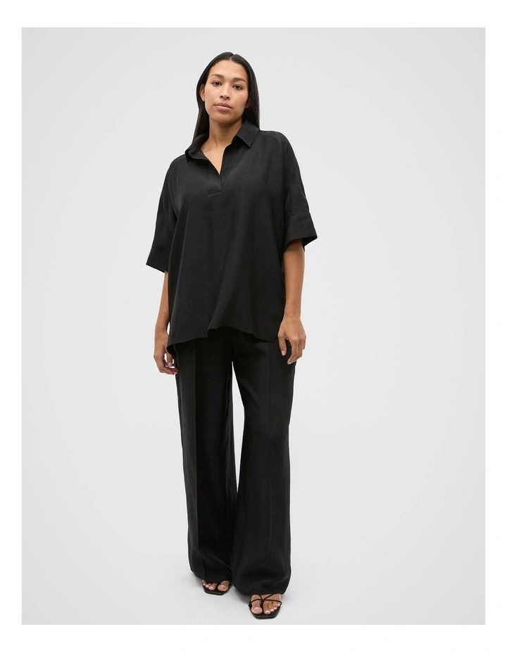 Crinkled Satin Collared Popover in Black image 7