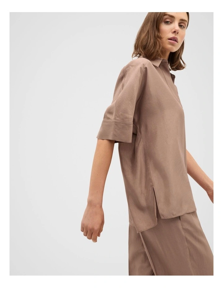 Crinkled Satin Collared Popover in Nutmeg image 4