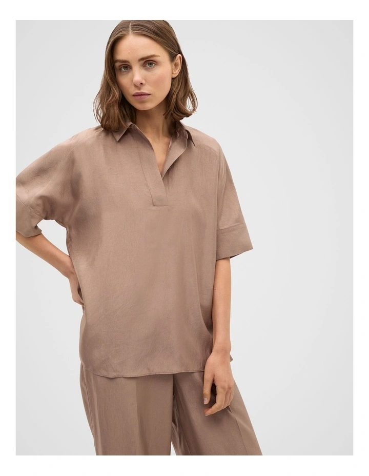 Crinkled Satin Collared Popover in Nutmeg image 5