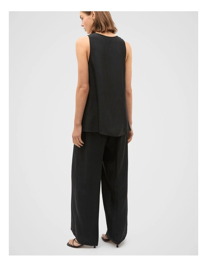 Crinkled Satin Longline Tank in Black image 2