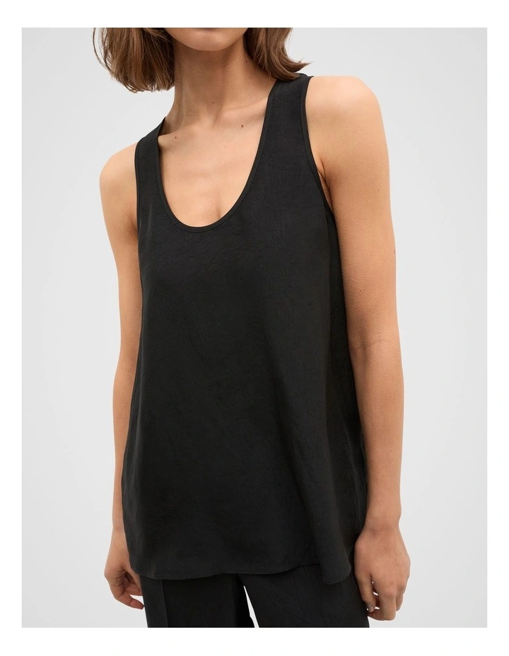 Crinkled Satin Longline Tank in Black image 4