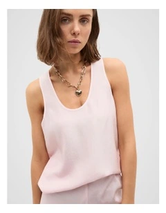 Crinkled Satin Longline Tank in Primrose