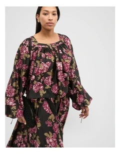 Silk Floral Square Neck Blouse in Multi