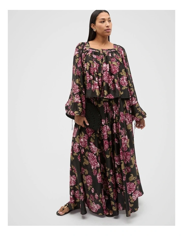 Silk Floral Square Neck Blouse in Multi image 3