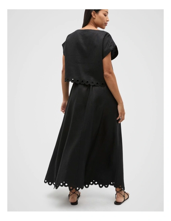 Linen Embroidered Tee in Black image 2
