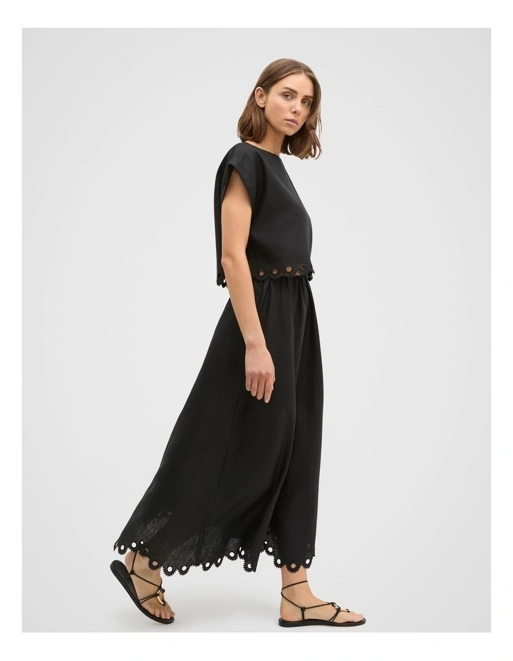 Linen Embroidered Tee in Black image 6