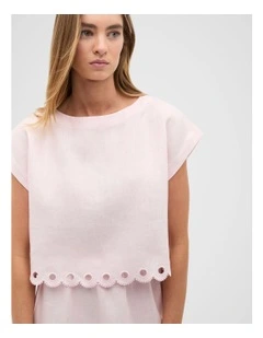 Linen Embroidered Tee in Primrose