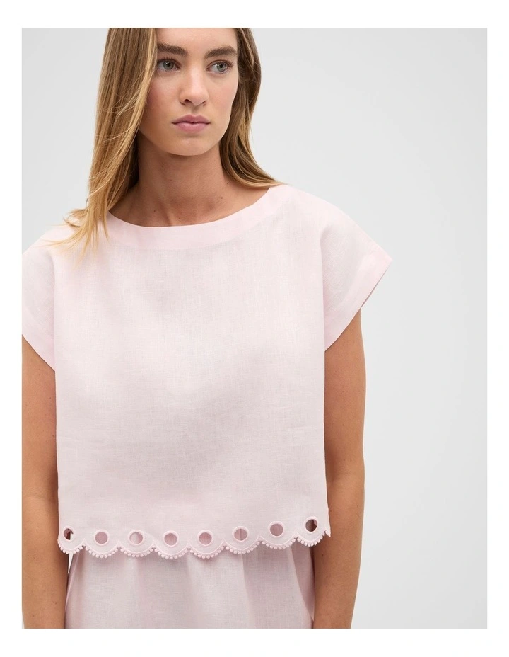 Linen Embroidered Tee in Primrose image 1