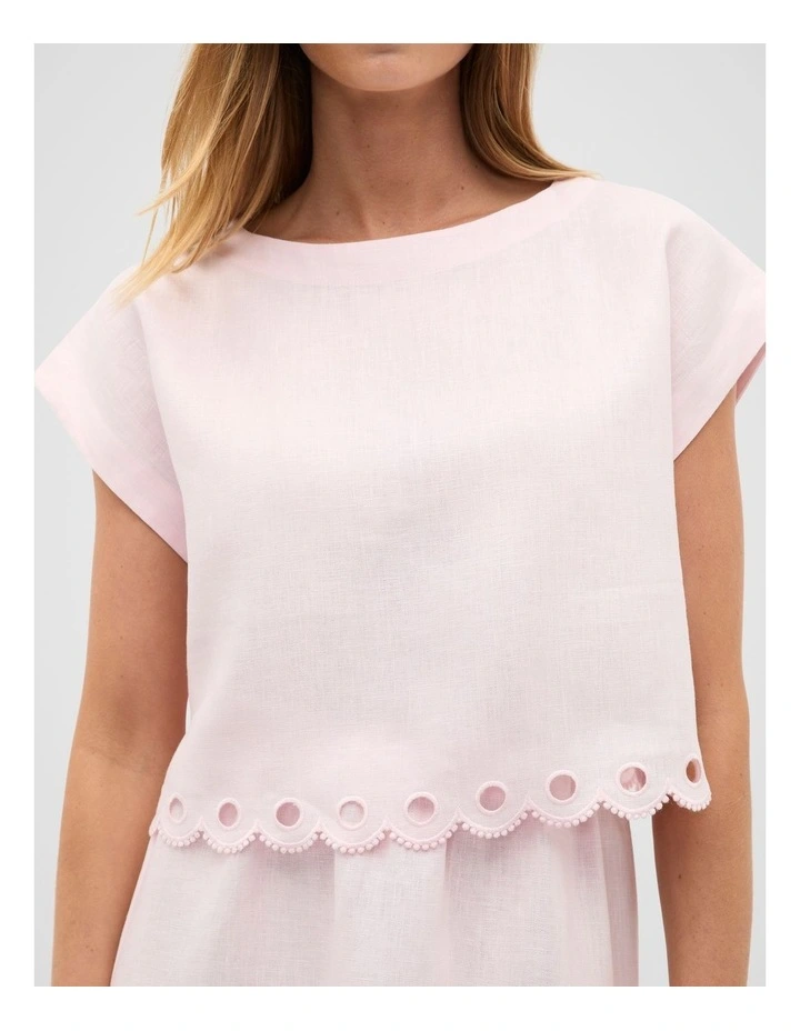 Linen Embroidered Tee in Primrose image 4