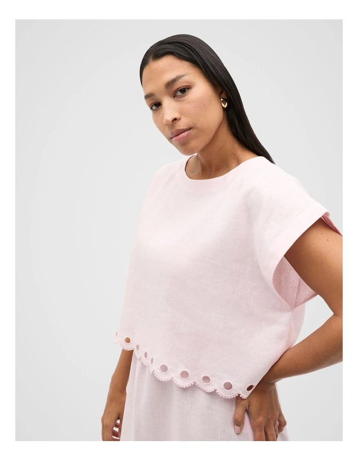 Linen Embroidered Tee in Primrose image 5
