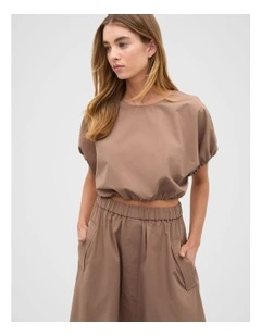Poplin Bubble Top in Nutmeg