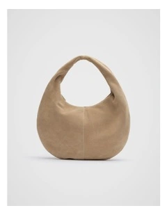 Leather Hobo Shoulder Bag in Iced Latte