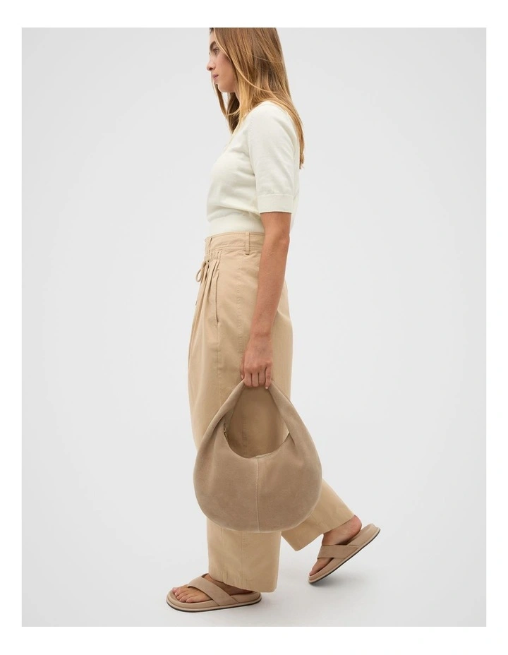 Leather Hobo Shoulder Bag in Iced Latte image 2