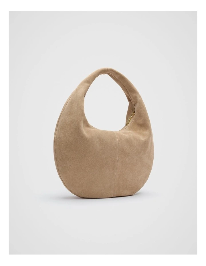 Leather Hobo Shoulder Bag in Iced Latte image 3