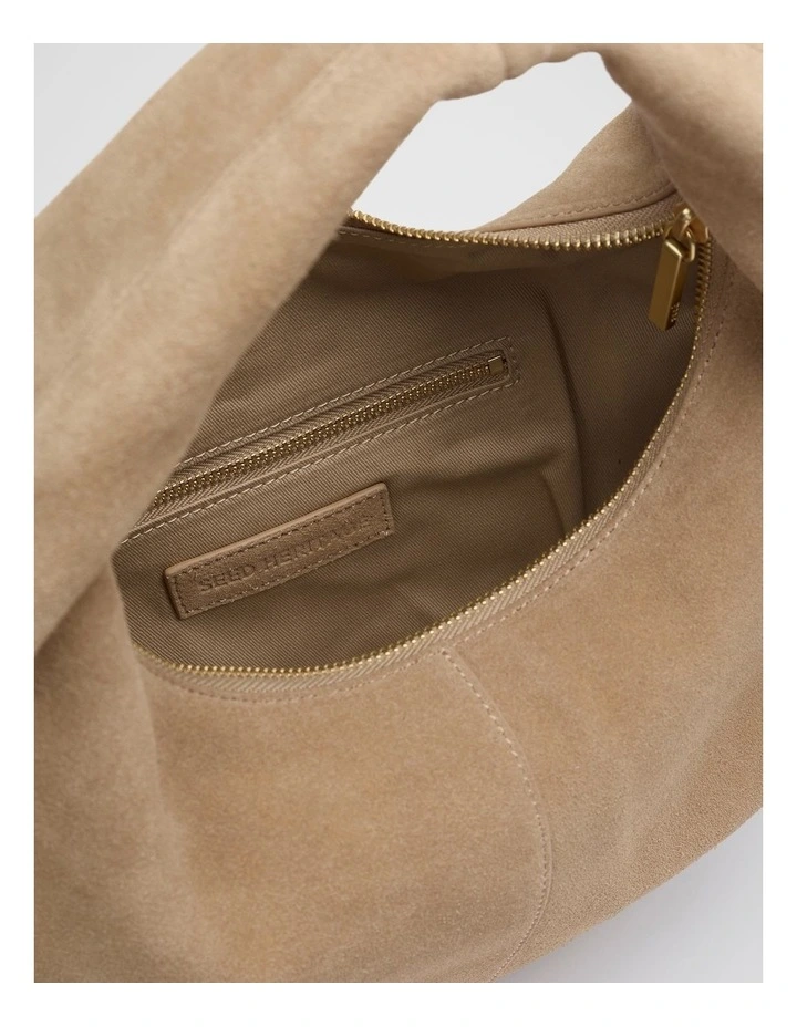 Leather Hobo Shoulder Bag in Iced Latte image 4