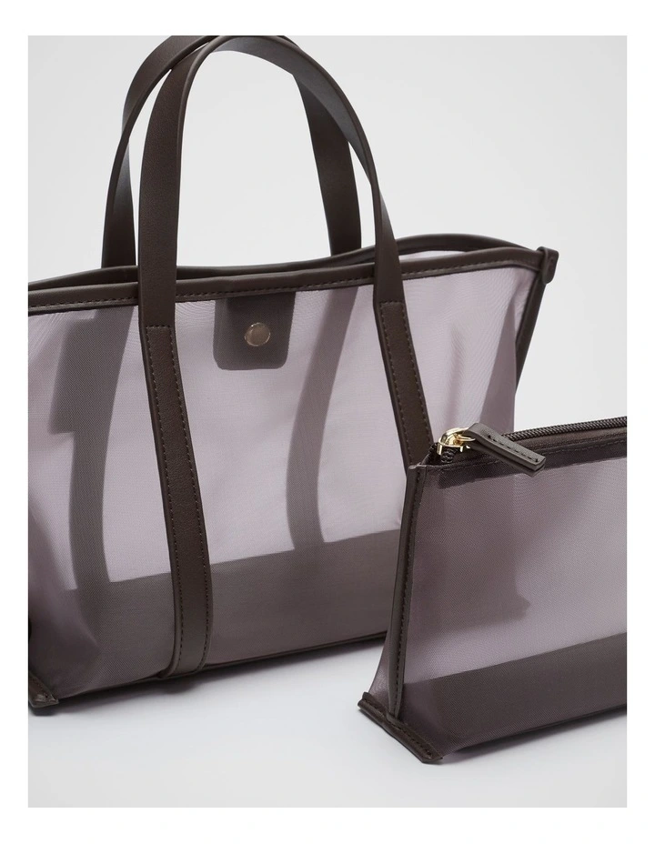 Mesh Mini Tote in Chocolate image 3