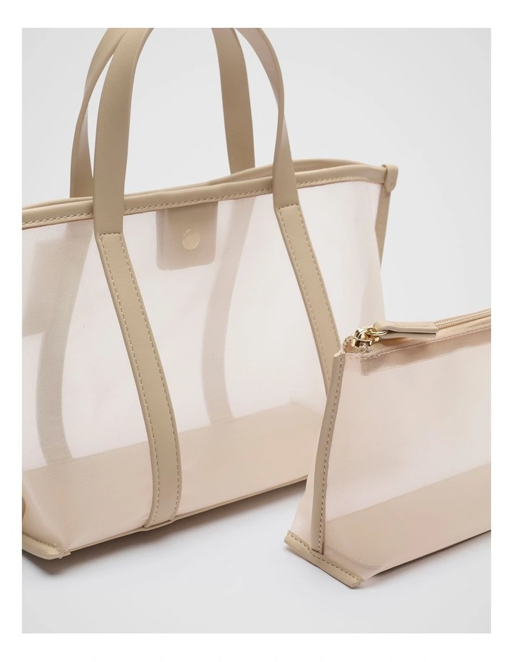 Mesh Mini Tote in Iced Latte image 3
