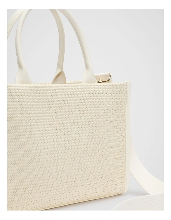 Structured Woven Mini Tote in Cream image 3