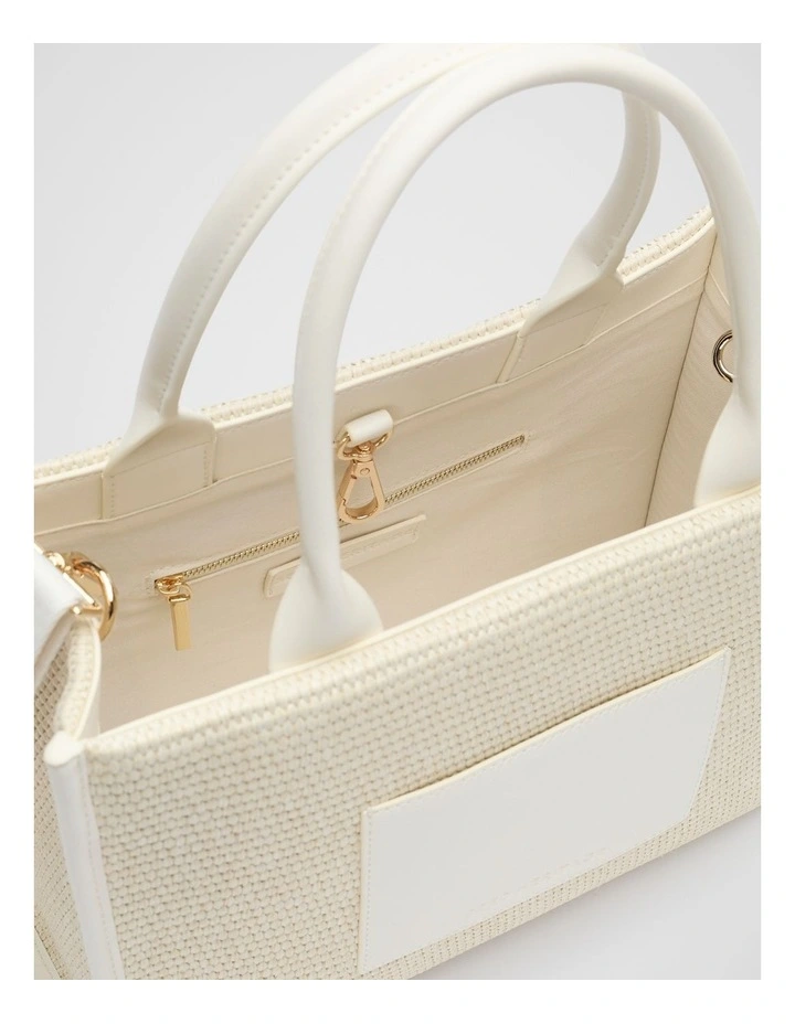 Structured Woven Mini Tote in Cream image 4