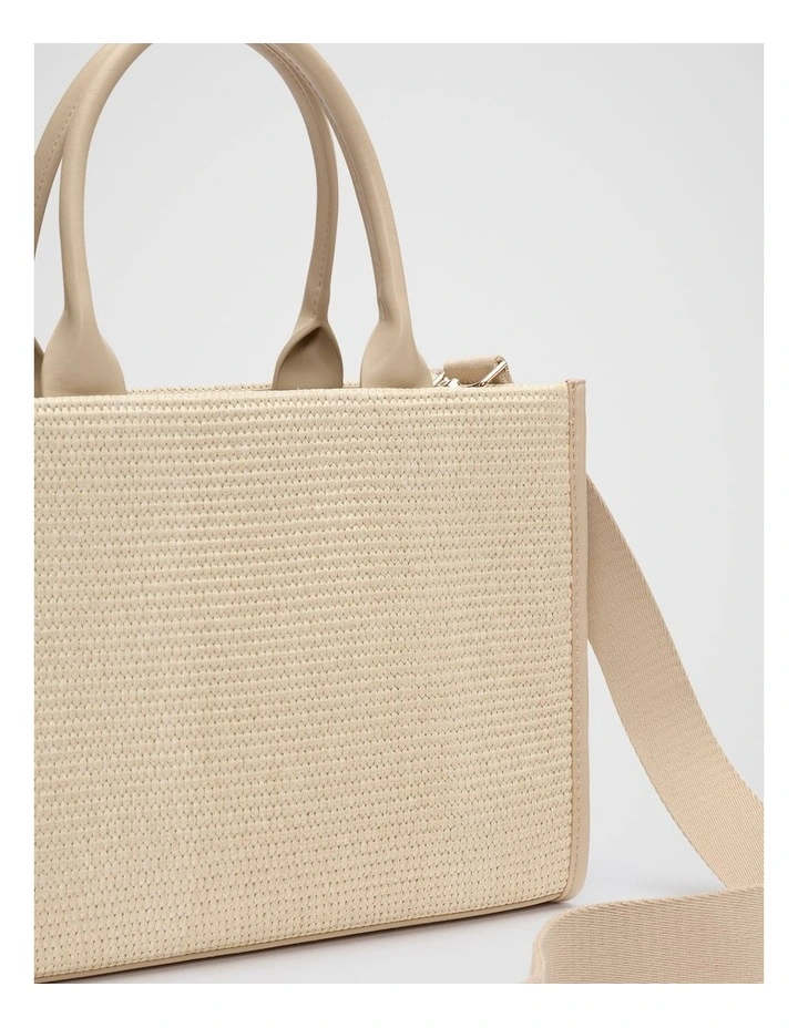 Structured Woven Mini Tote in Iced Latte image 3