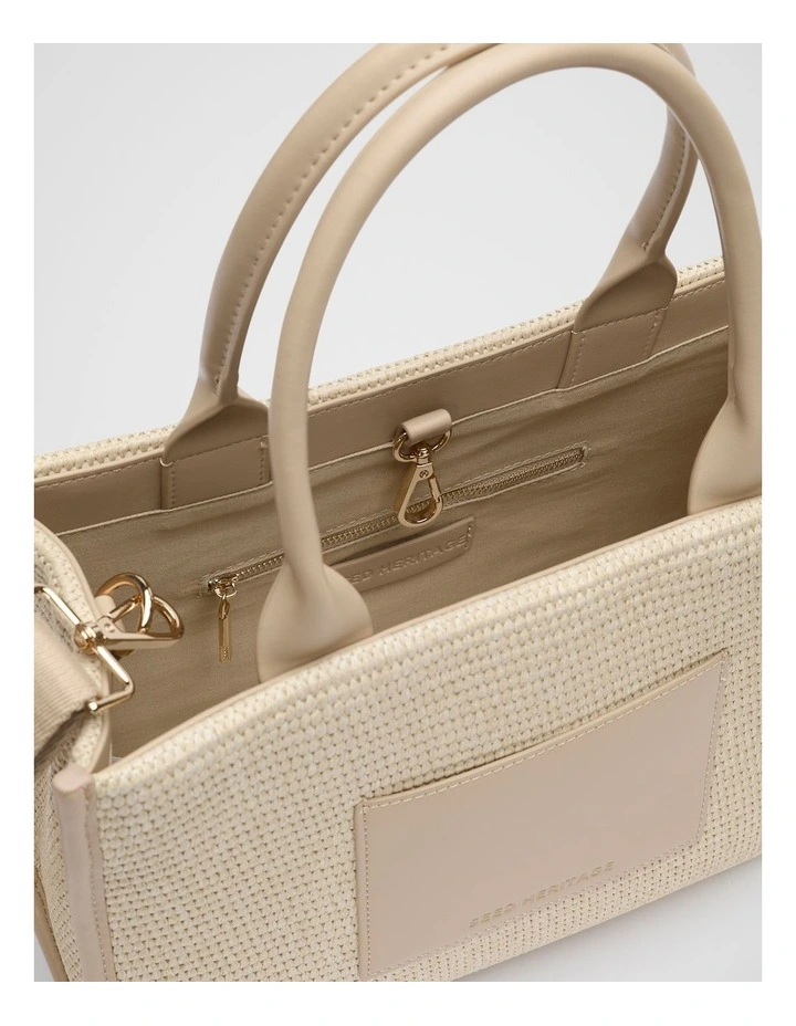 Structured Woven Mini Tote in Iced Latte image 4