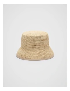 Trim Detail Raffia Bucket Hat in Iced Latte