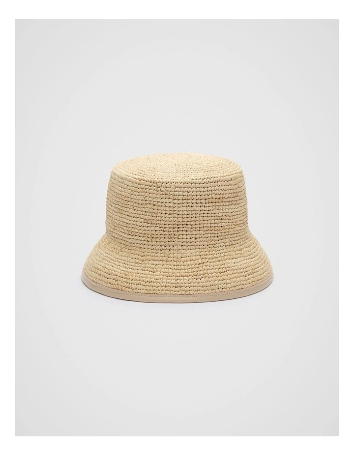 Trim Detail Raffia Bucket Hat in Iced Latte image 1