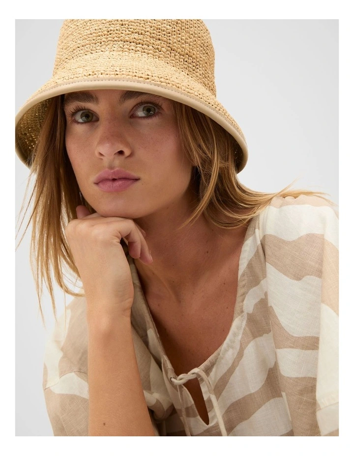 Trim Detail Raffia Bucket Hat in Iced Latte image 2