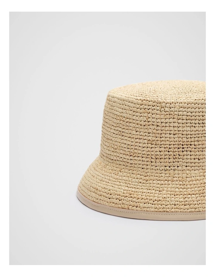 Trim Detail Raffia Bucket Hat in Iced Latte image 3