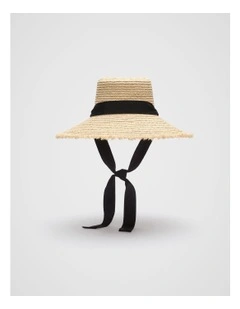 Wide Brim Tie Detail Hat in Black