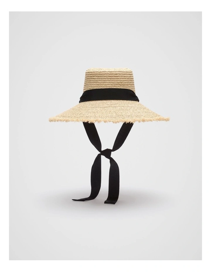 Wide Brim Tie Detail Hat in Black image 1