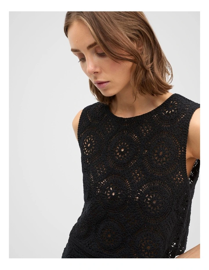 Crochet Knit Tank in Black image 4