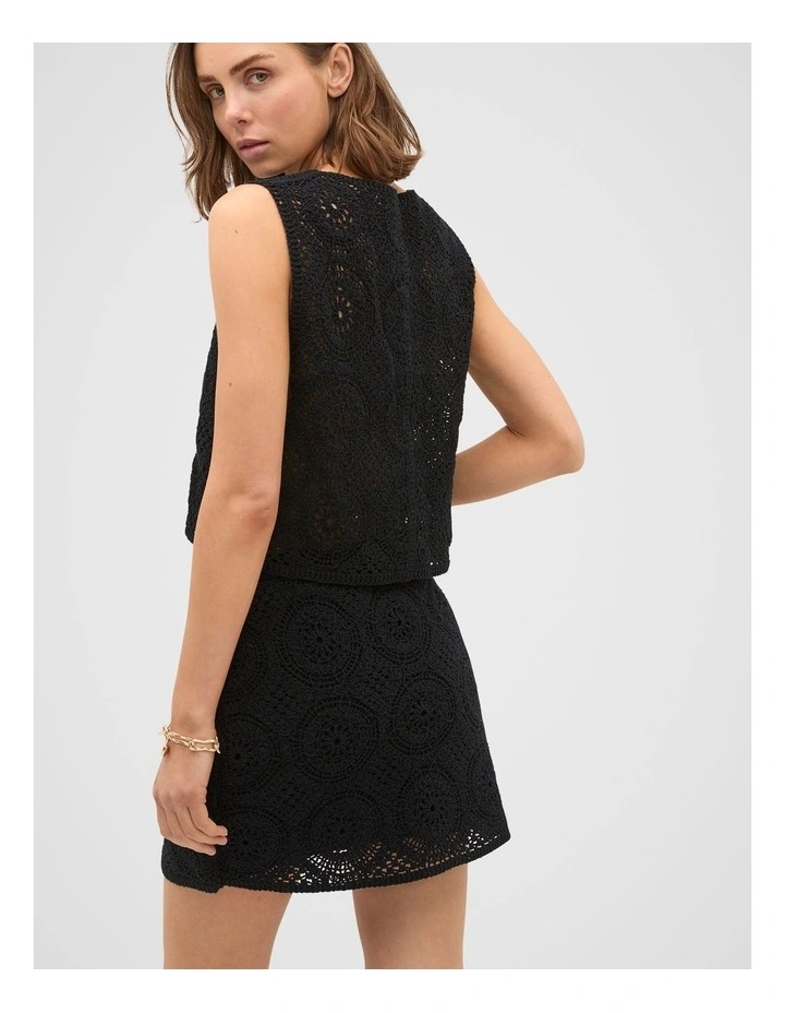 Crochet Knit Skirt in Black image 2