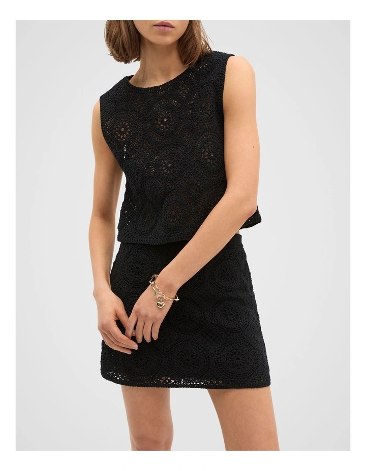 Crochet Knit Skirt in Black image 3