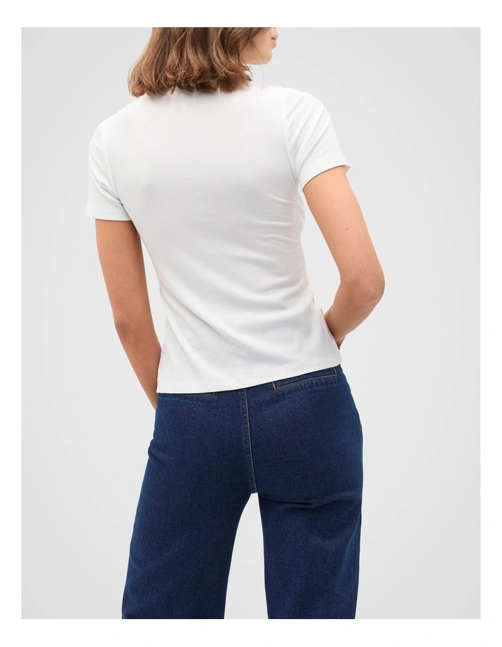 Rib Button Through Top in White image 2