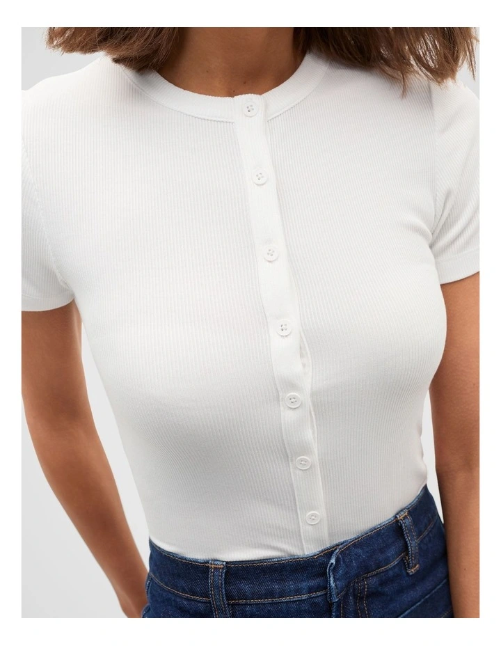 Rib Button Through Top in White image 3