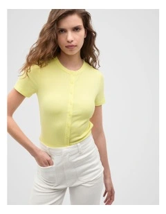Rib Button Through Top in Yellow