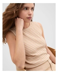Stripe Textured Shell Top in Ecru Stripe