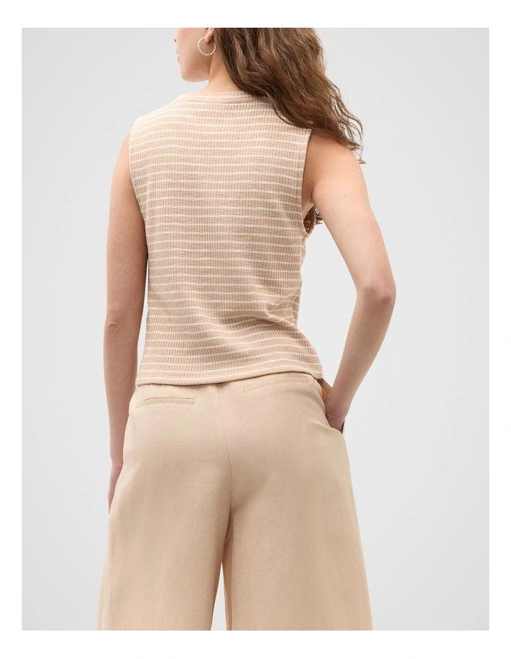 Stripe Textured Shell Top in Ecru Stripe image 2