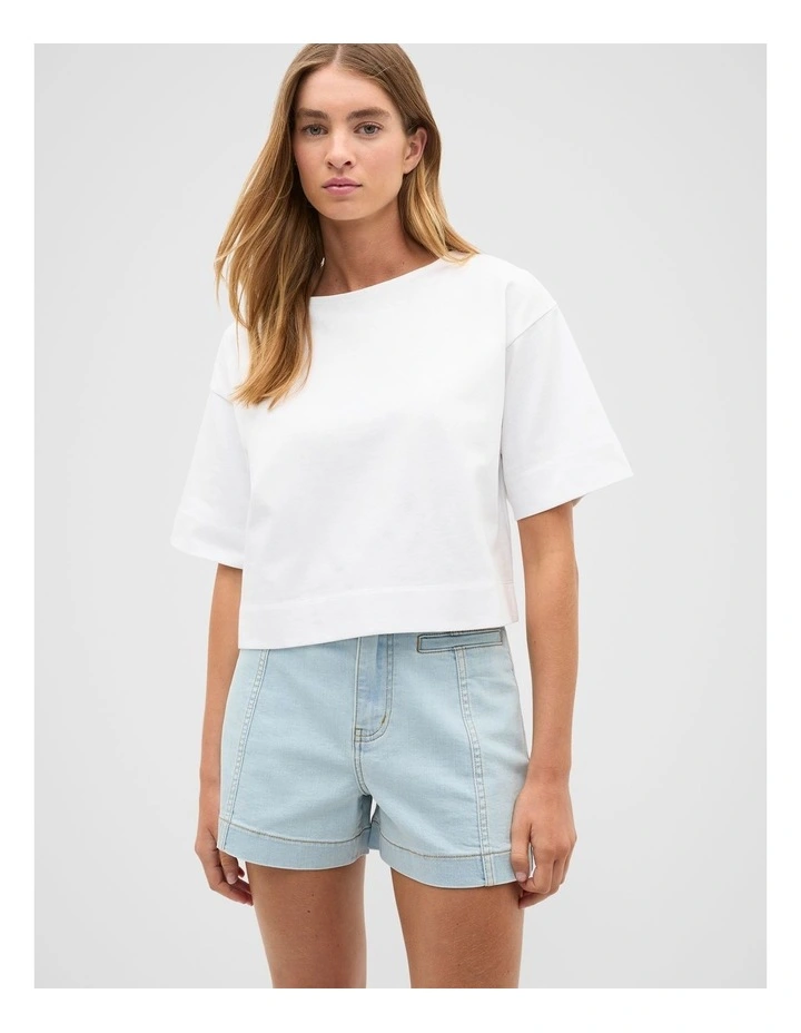 Cotton Boxy Split Hem Tee in Whisper White image 1