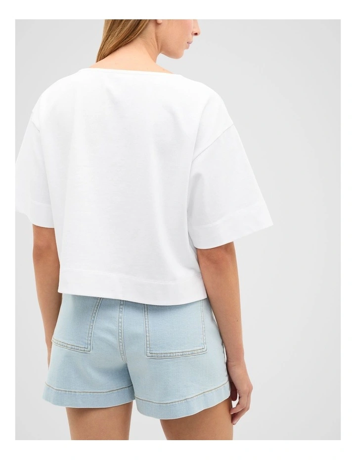 Cotton Boxy Split Hem Tee in Whisper White image 2