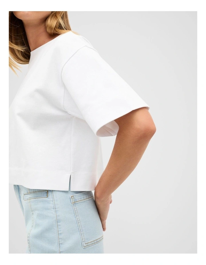 Cotton Boxy Split Hem Tee in Whisper White image 3